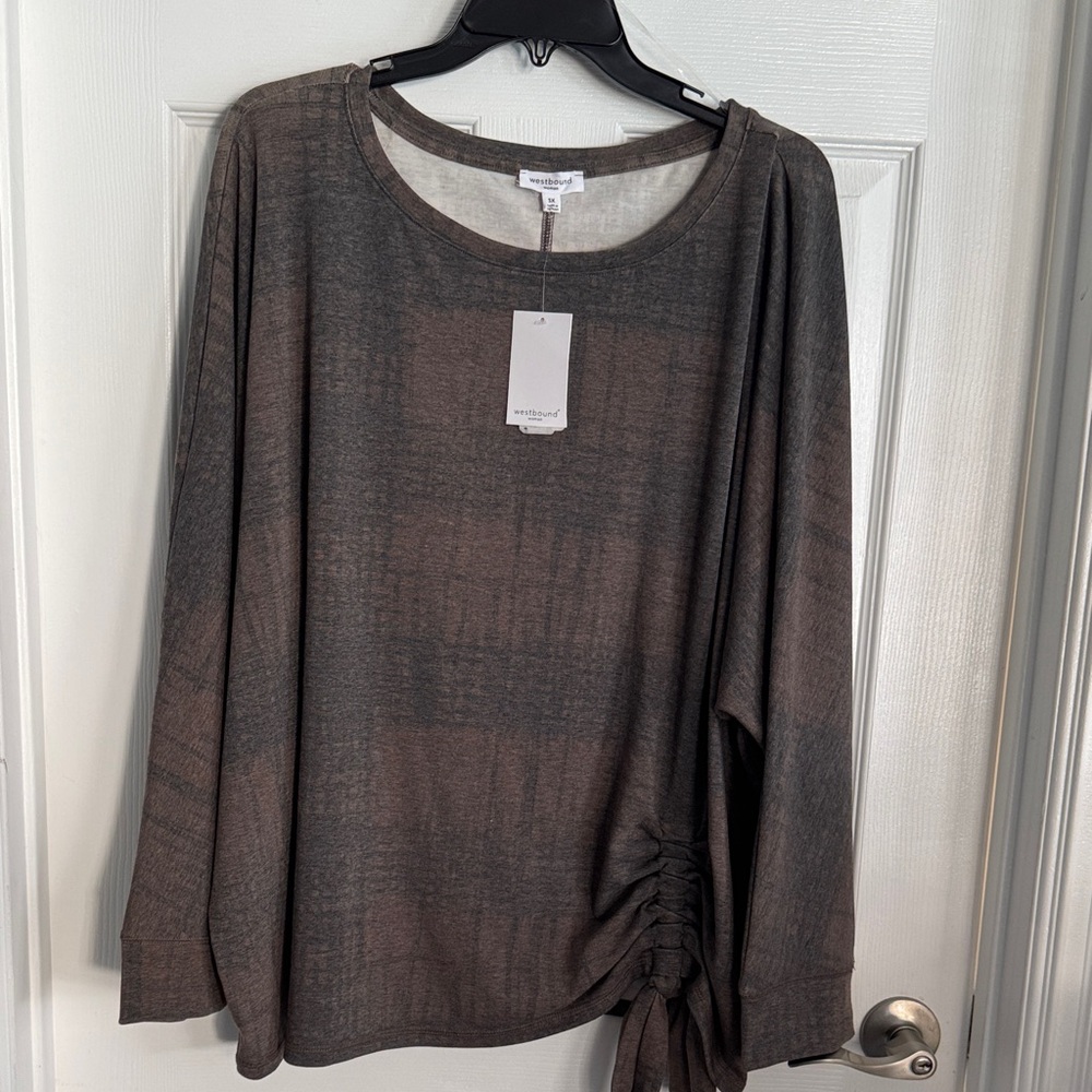 Westbound Brown Long Sleeve Blouse with Side Tie